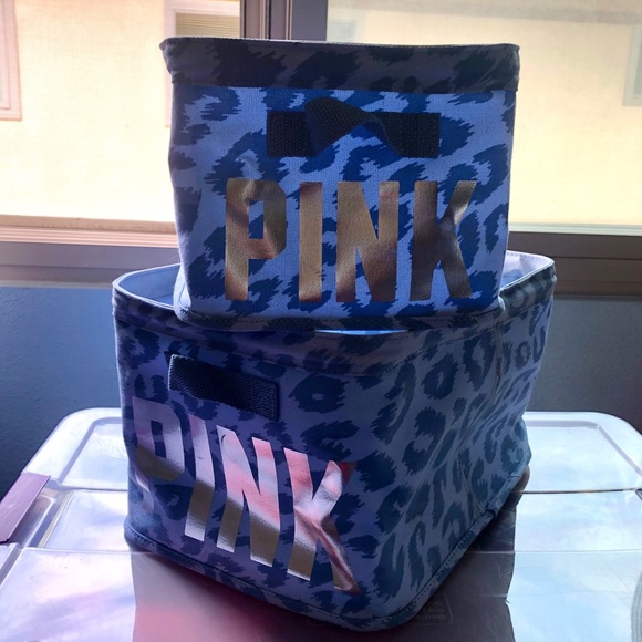 Victoria’s Secret VS PINK Blue Cheetah Print Silver Rare Display Storage Bins - Picture 3 of 13